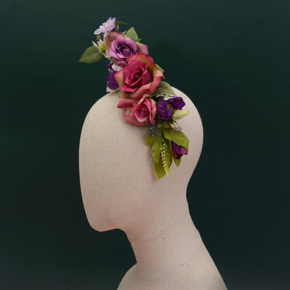 Sculptural Purple and Pink Roses Headpiece | Flower Crown | Flower Fascinator | Flower Headband | Wedding Headpiece | Races Headpiece