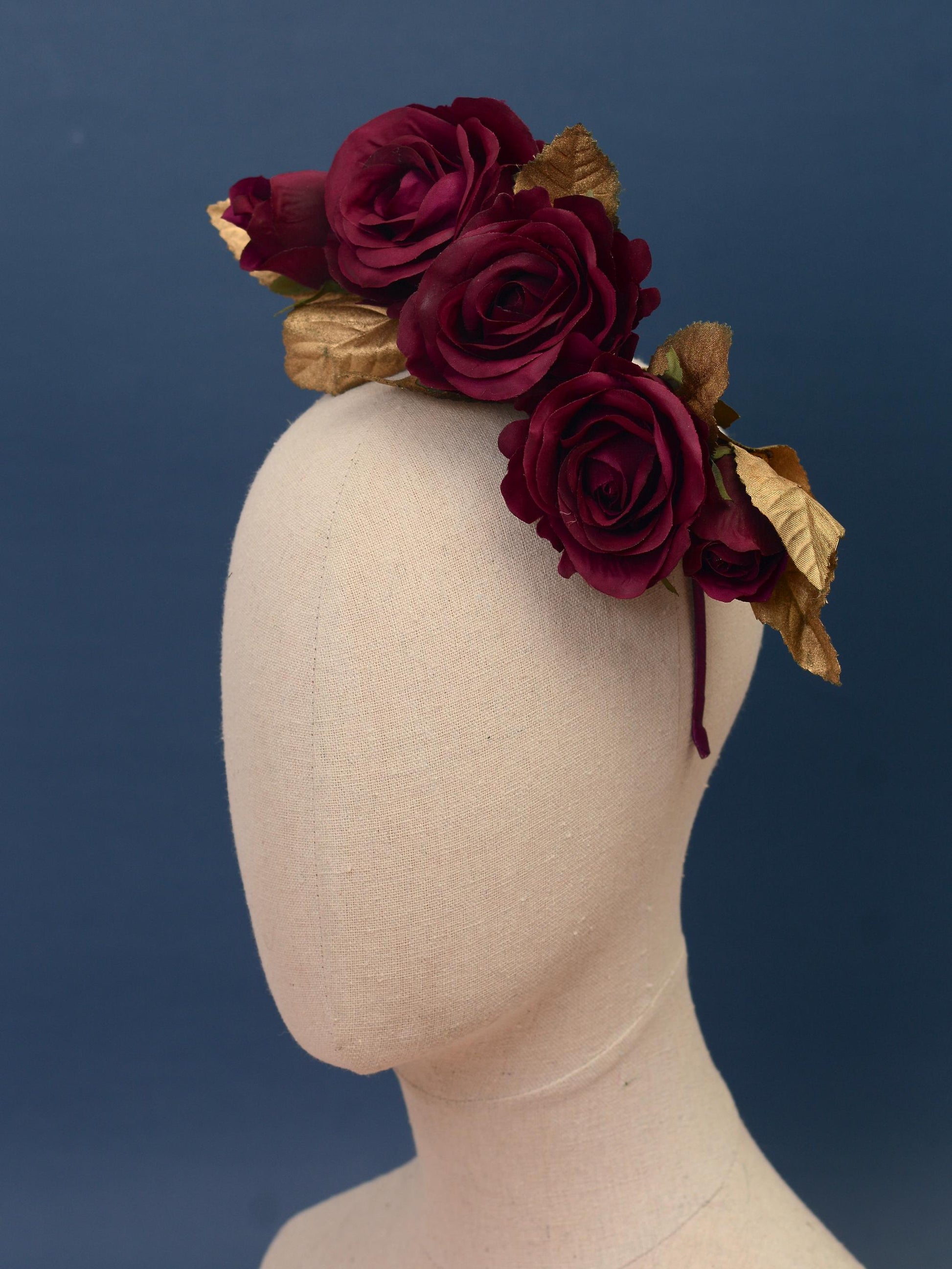 Plum Purple and Gold Floating Roses Headpiece | Flower Headband | Flower Fascinator | Bridal Headpiece | Wedding Headpiece | Races Headpiece