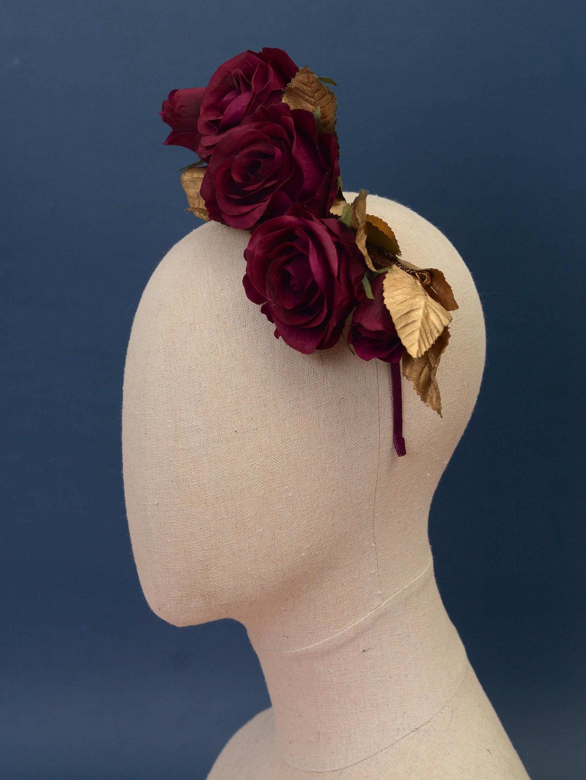 Plum Purple and Gold Floating Roses Headpiece | Flower Headband | Flower Fascinator | Bridal Headpiece | Wedding Headpiece | Races Headpiece
