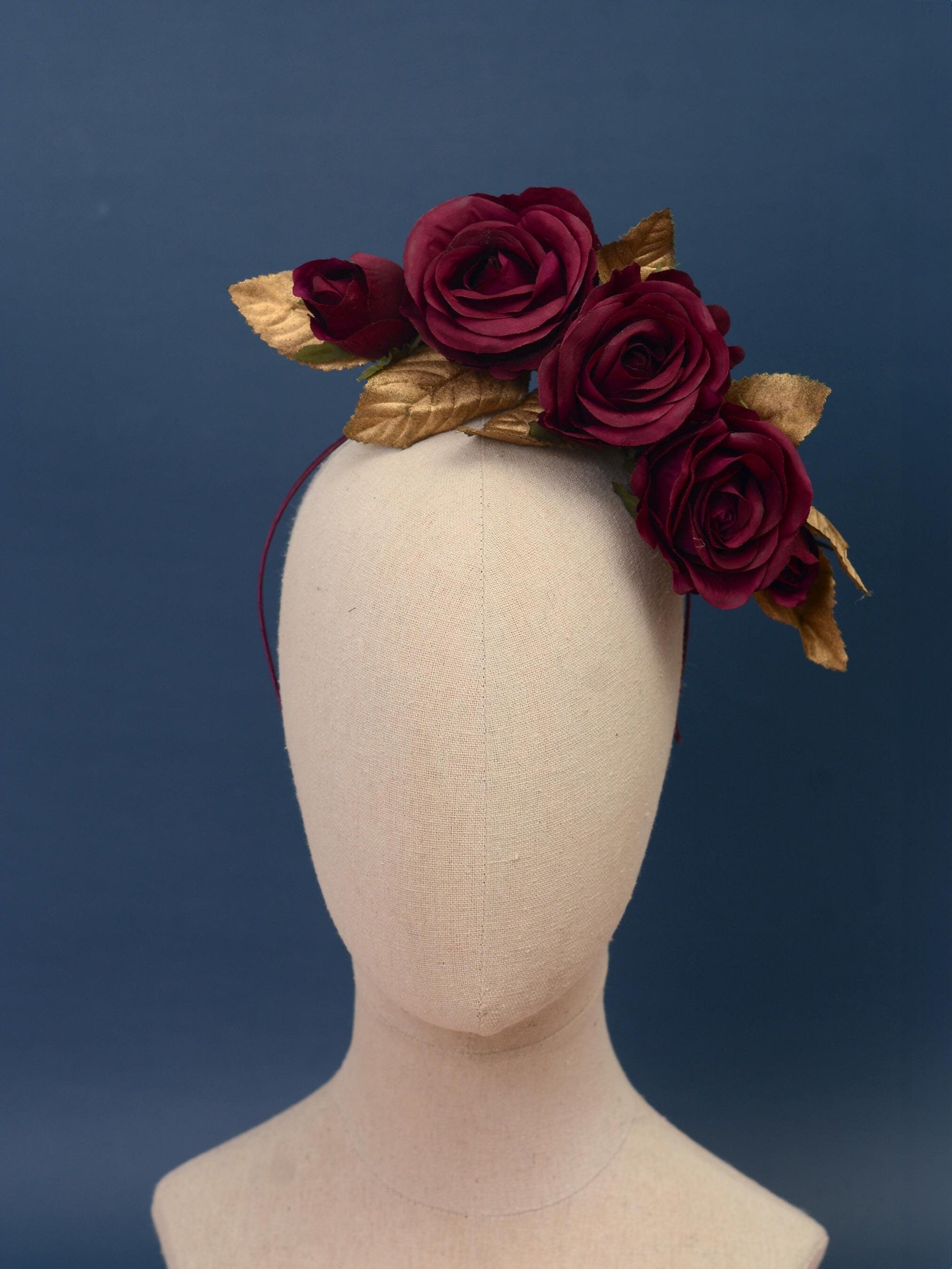 Plum Purple and Gold Floating Roses Headpiece | Flower Headband | Flower Fascinator | Bridal Headpiece | Wedding Headpiece | Races Headpiece