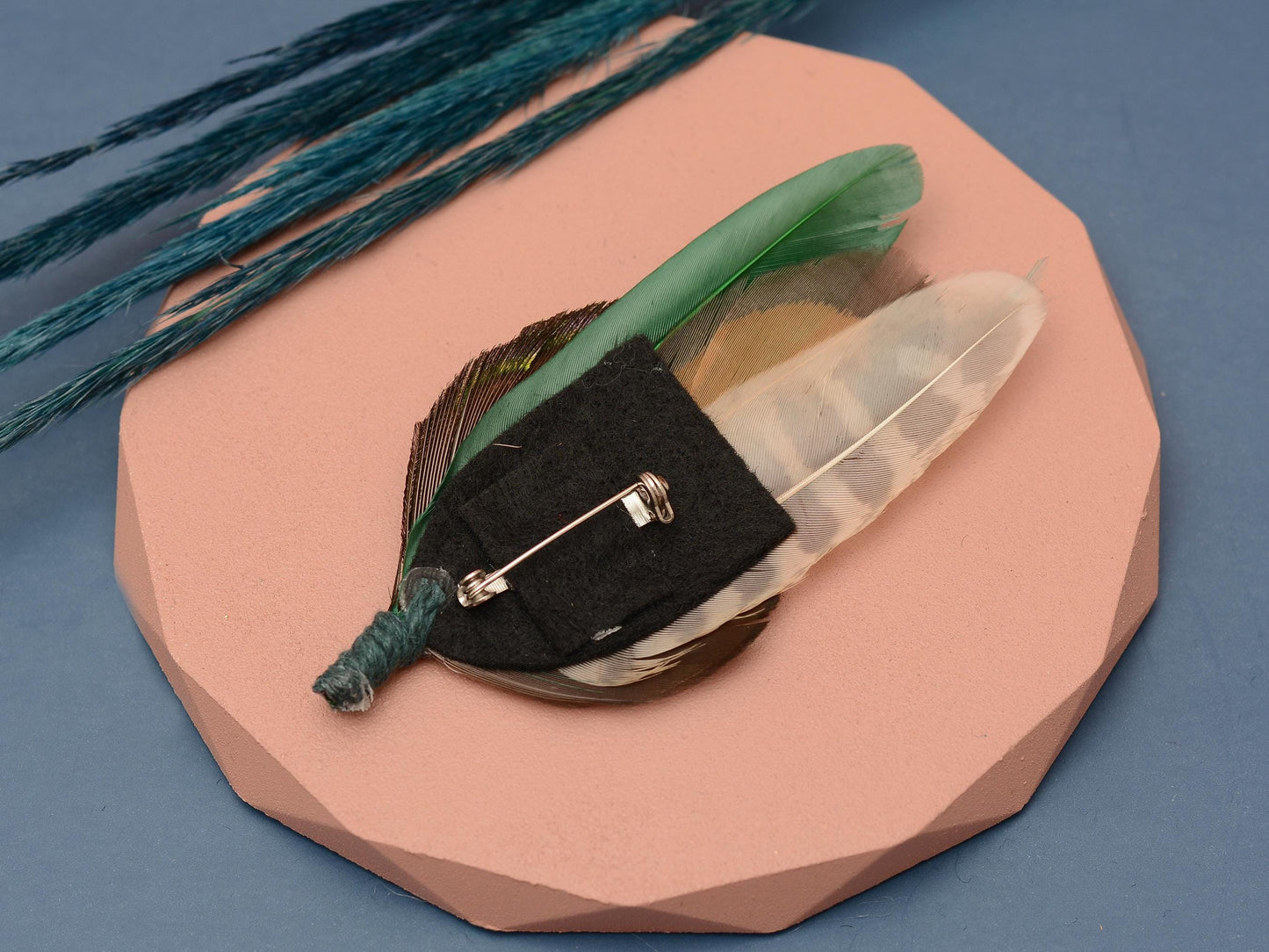 Green Peacock and Pheasant Feather Boutonniere | Peacock Feather Hat Pin | Peacock Feather Brooch