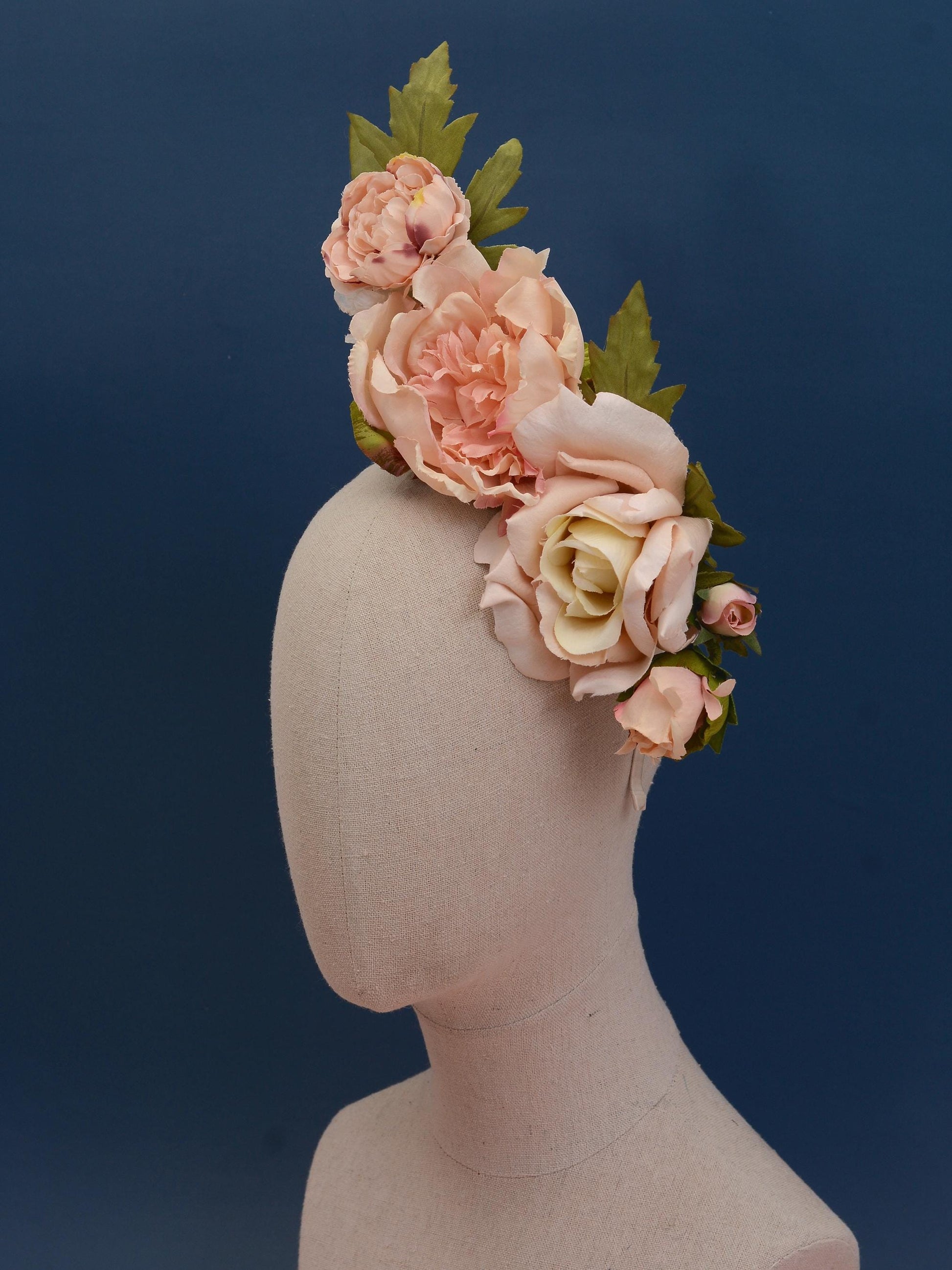 Floating Flower Headpiece in Blush Pink Peony and Roses | Flower Crown | Flower Headband | Wedding Headpiece | Races Headpiece