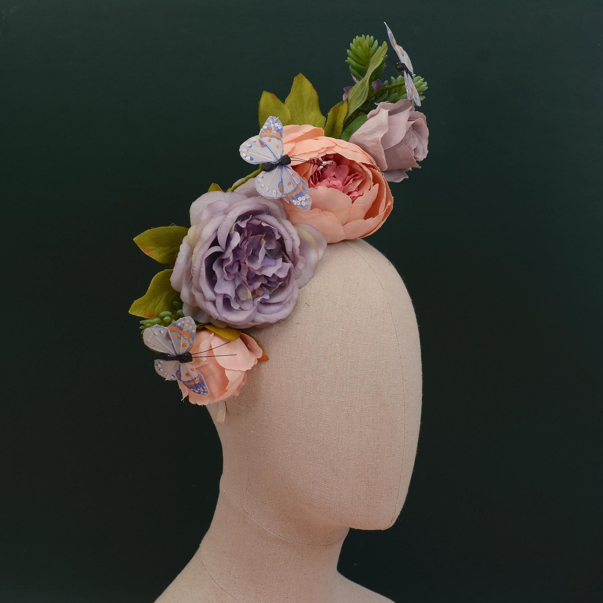 Sculptural Flower Headpiece in Blush Pink and Lilac | Flower Crown | Flower Headband | Wedding Headpiece | Races Headpiece