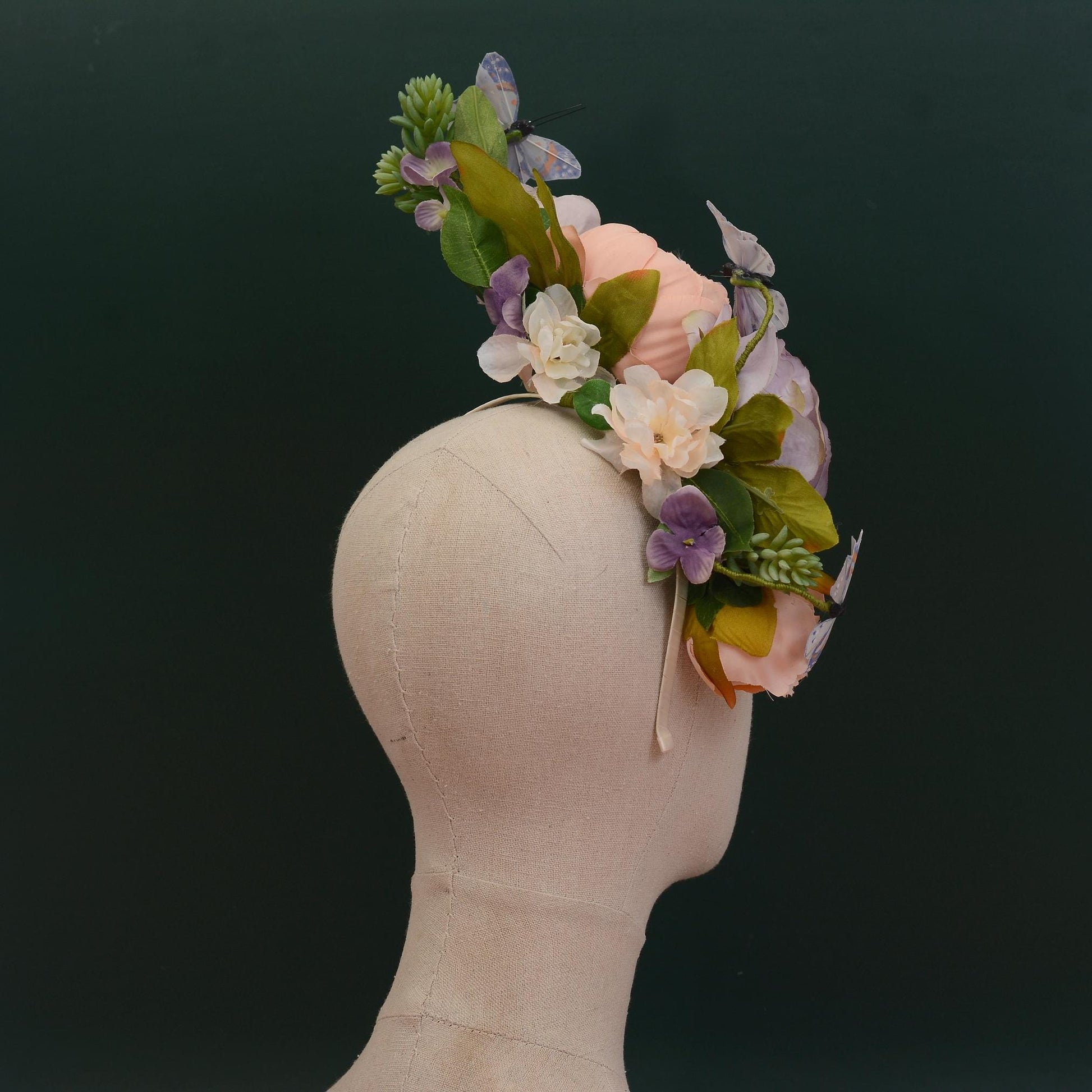 Sculptural Flower Headpiece in Blush Pink and Lilac | Flower Crown | Flower Headband | Wedding Headpiece | Races Headpiece