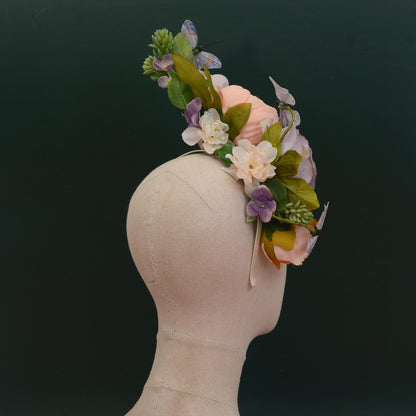 Sculptural Flower Headpiece in Blush Pink and Lilac | Flower Crown | Flower Headband | Wedding Headpiece | Races Headpiece