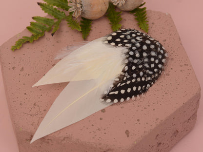 Ivory Feather Hair Clip with Polka Dots | Ivory Feather Fascinator | Ivory Feather Headpiece | Wedding Fascinator | Bridal Headpiece