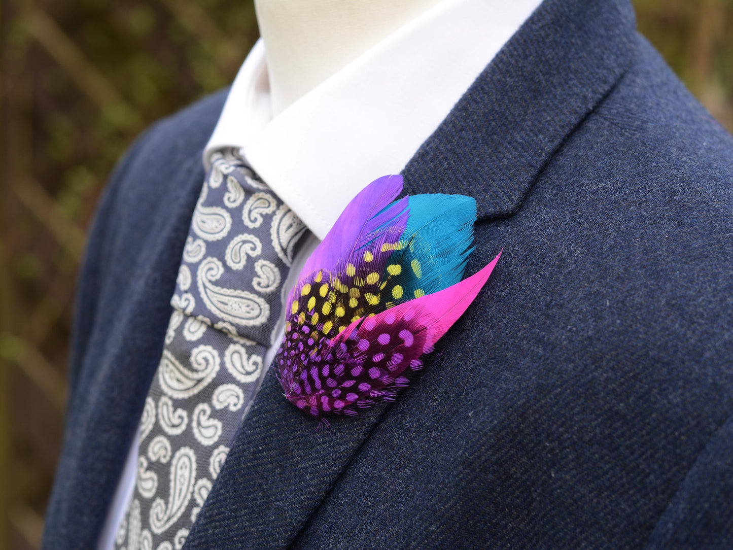 Purple, Pink, Blue and Yellow Feather Hat Pin Small No.85 | Purple Feather Boutonniere | Bright Feather Brooch | Feather Lapel Pin