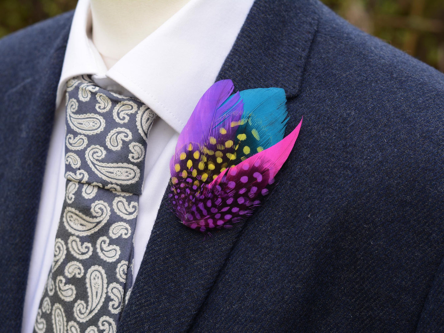 Purple, Pink, Blue and Yellow Feather Hat Pin Small No.85 | Purple Feather Boutonniere | Bright Feather Brooch | Feather Lapel Pin