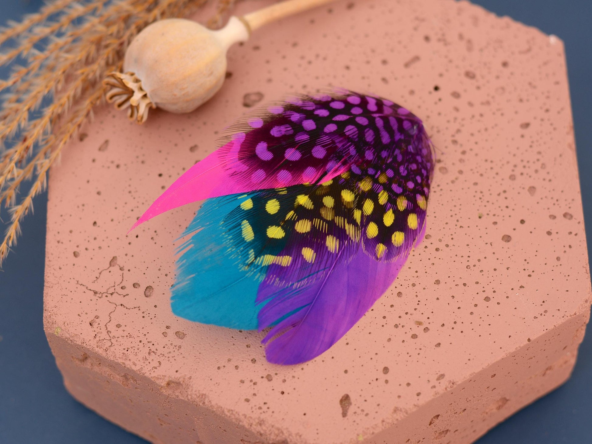 Purple, Pink, Blue and Yellow Feather Hat Pin Small No.85 | Purple Feather Boutonniere | Bright Feather Brooch | Feather Lapel Pin