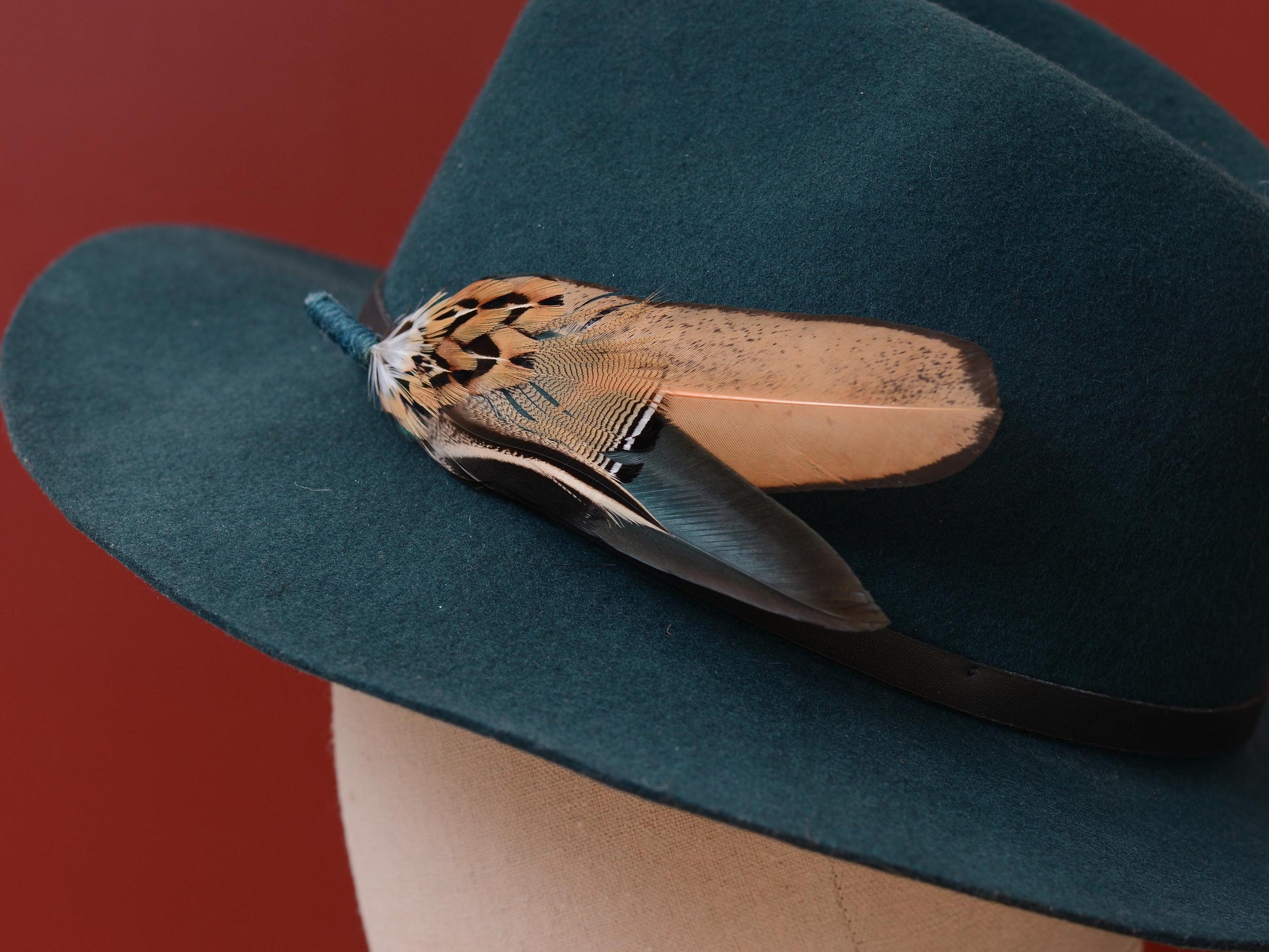 Green and Gold Duck and Pheasant Feather Hat Pin No.142 | Unique Pheasant Feather Boutonniere | Duck Feather Brooch Pin