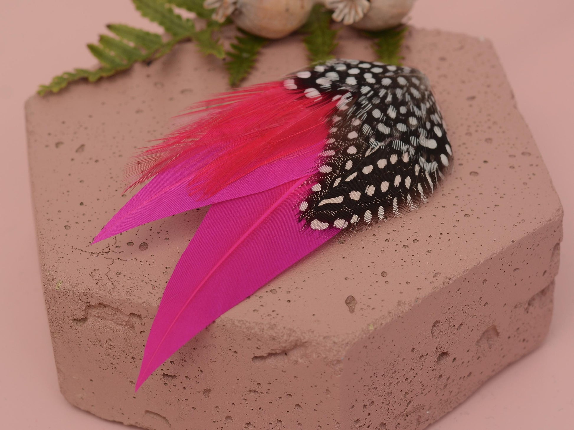 Hot Pink Feather Hair Clip with Polka Dots | Magenta Pink Feather Fascinator | Wedding Fascinator