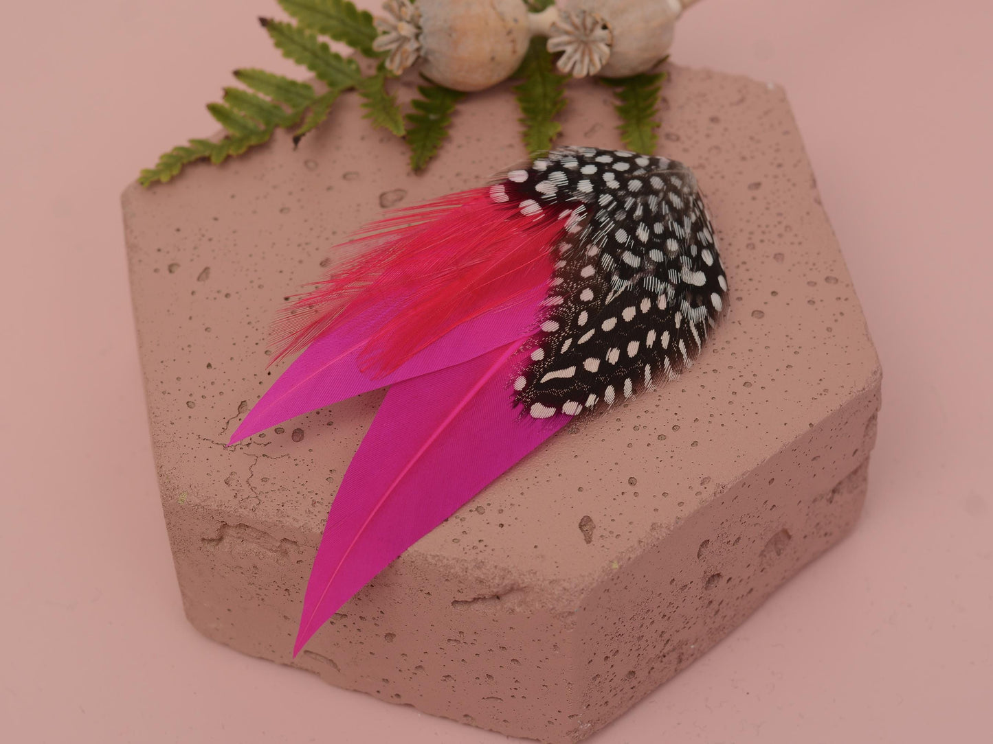 Hot Pink Feather Hair Clip with Polka Dots | Magenta Pink Feather Fascinator | Wedding Fascinator
