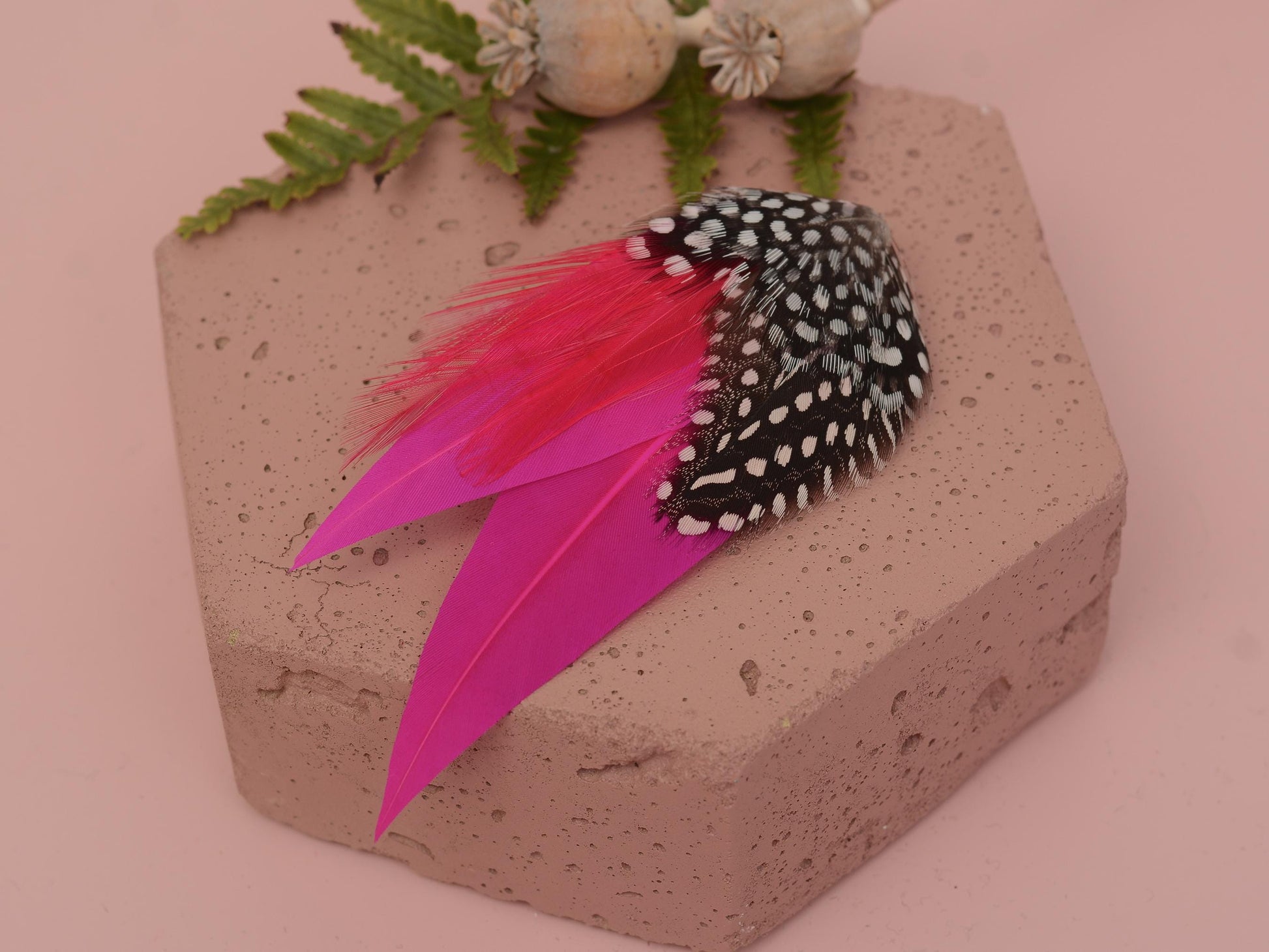 Hot Pink Feather Hair Clip with Polka Dots | Magenta Pink Feather Fascinator | Wedding Fascinator