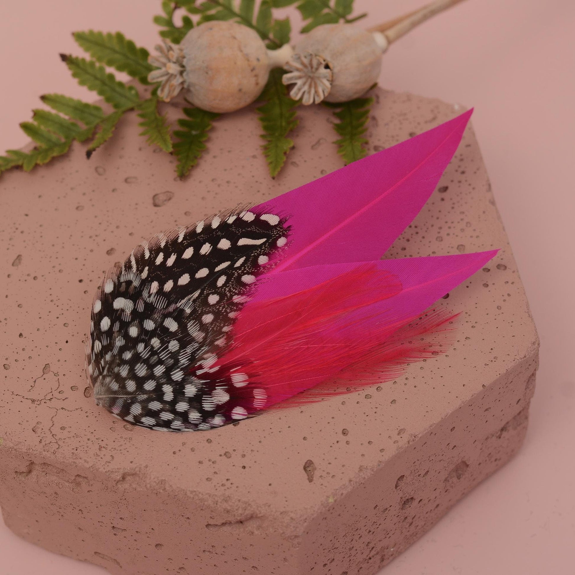 Hot Pink Feather Hair Clip with Polka Dots | Magenta Pink Feather Fascinator | Wedding Fascinator