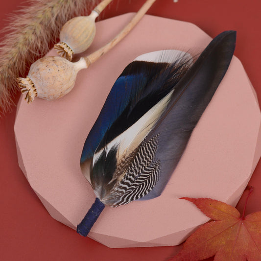 Blue Duck Feather Brooch Pin | Duck Feather Boutonniere | Pheasant Feather Lapel Pin | Feather Hat Pin