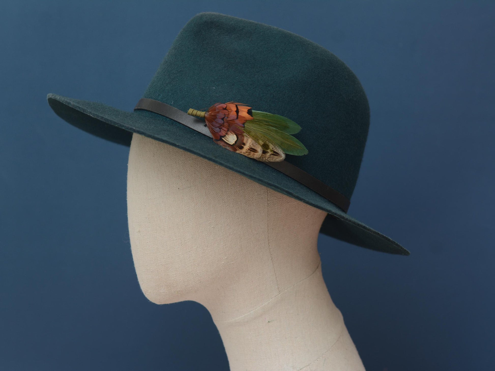 Green and Copper Pheasant Feather Lapel Pin | Feather Boutonniere | Duck Feather Brooch