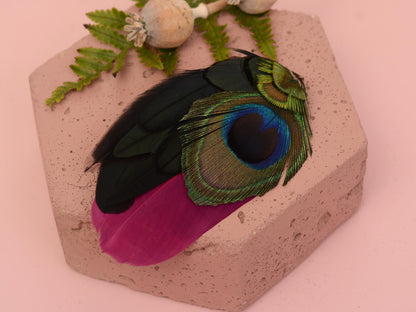 Plum and Peacock Feather Hair Clip | Peacock Feather Fascinator | Wedding Fascinator | Bridal Hair Clip | Bridesmaid Hair Clip