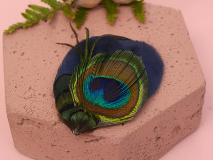 Navy Blue Peacock Eye Feather Hair Clip, Peacock Feather Fascinator