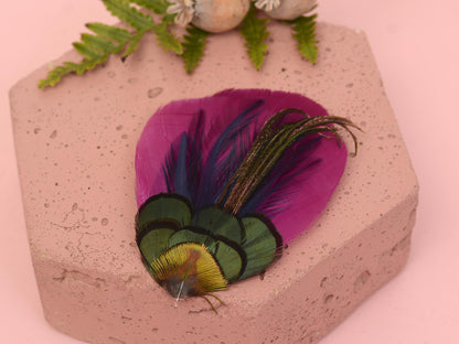 Plum Feather Hair Clip | Peacock Feather Fascinator | Wedding Fascinator | Bridal Hair Clip | Bridesmaid Hair Clip | Purple Hair Clip