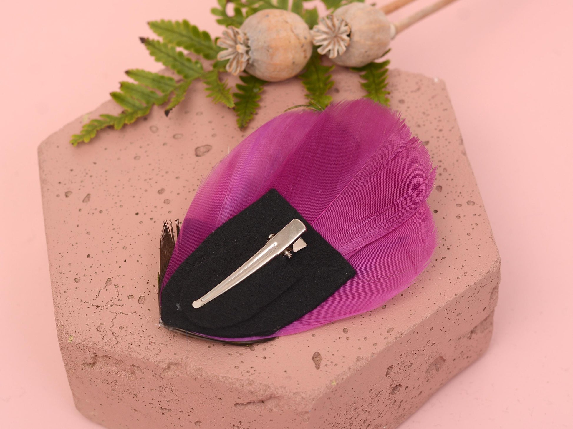 Plum Feather Hair Clip | Peacock Feather Fascinator | Wedding Fascinator | Bridal Hair Clip | Bridesmaid Hair Clip | Purple Hair Clip