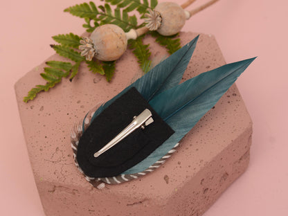 Deep Green Feather Hair Clip with Polka Dots, Green Feather Hair Piece