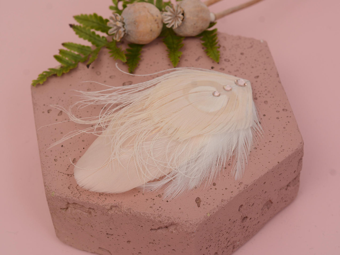 Feather Fascinator in Blush Pink and Ivory Peacock with Swarovski Crystal Detail | Bridal Feather Hair Clip | Blush Feather Hair Clip