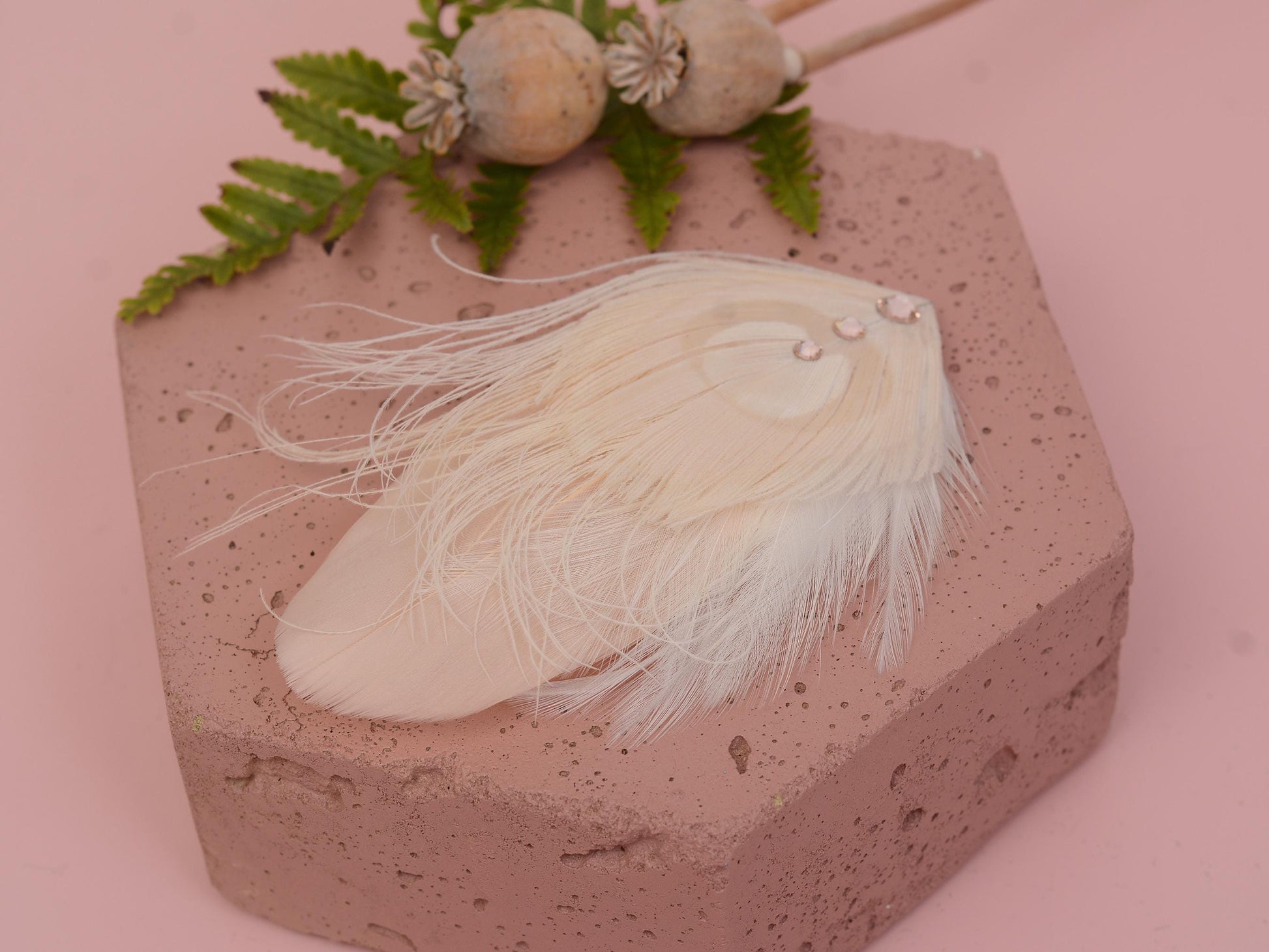 Feather Fascinator in Blush Pink and Ivory Peacock with Swarovski Crystal Detail | Bridal Feather Hair Clip | Blush Feather Hair Clip