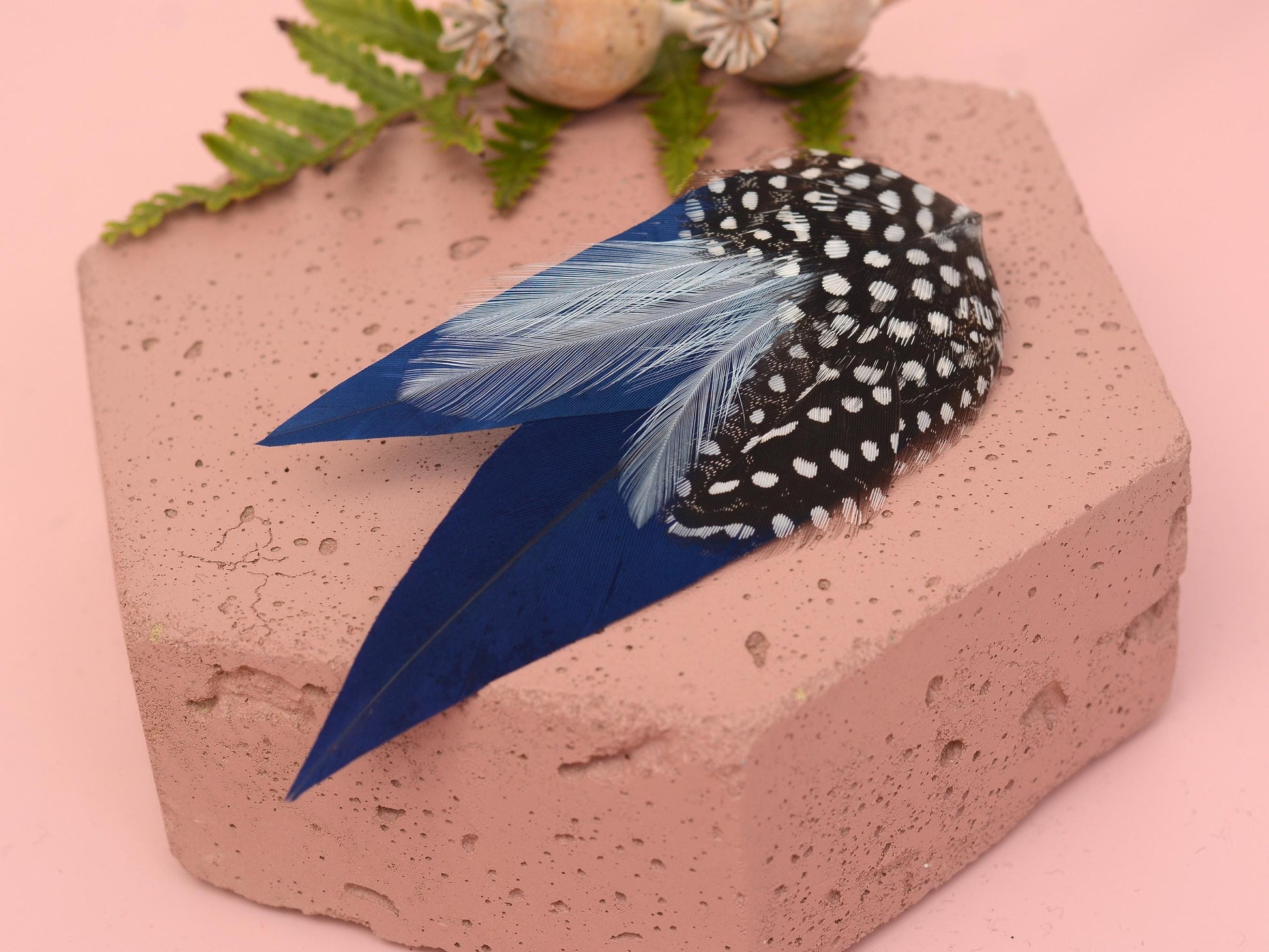 Navy Blue and Polka Dot Feather Hair Clip | Blue Feather Fascinator | Blue Feather Headpiece | Wedding Fascinator | Bridal Headpiece
