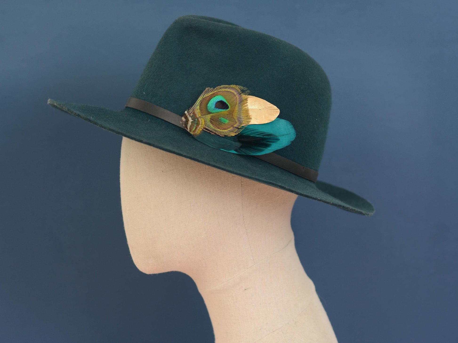Teal and Gold Peacock Feather Lapel Pin / Hat Pin No.98 | Unique Feather Boutonniere | Peacock Feather Brooch