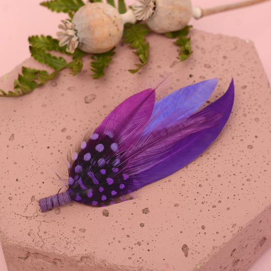 Shades of Purple Feather Lapel Pin Small no.189 | Pheasant Feather Boutonniere | Feather Brooch | Feather Hat Pin
