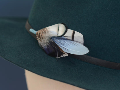 Pheasant and Duck Blue Feather Lapel Pin / Hat Pin No.219 | Unique Peacock Feather Boutonniere | Peacock Feather Brooch