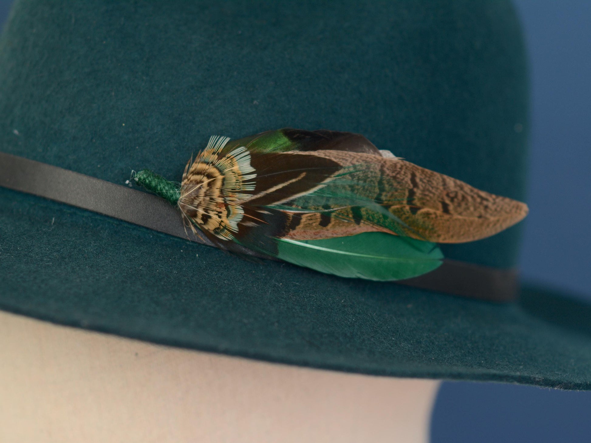 Pheasant and Duck Green Feather Lapel Pin / Hat Pin No.232 | Unique Duck Feather Boutonniere | Duck Feather Brooch