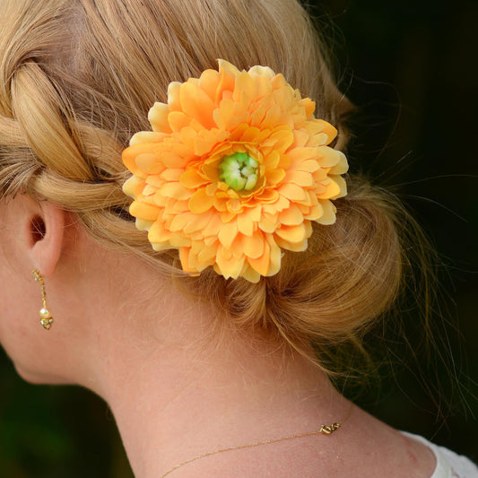 Golden Yellow Dahlia Flower Hair Clip | Pin Up Hair Flower | Bridesmaids Hair Clip | Hair Accessory | Floral Headpiece | Fascinator