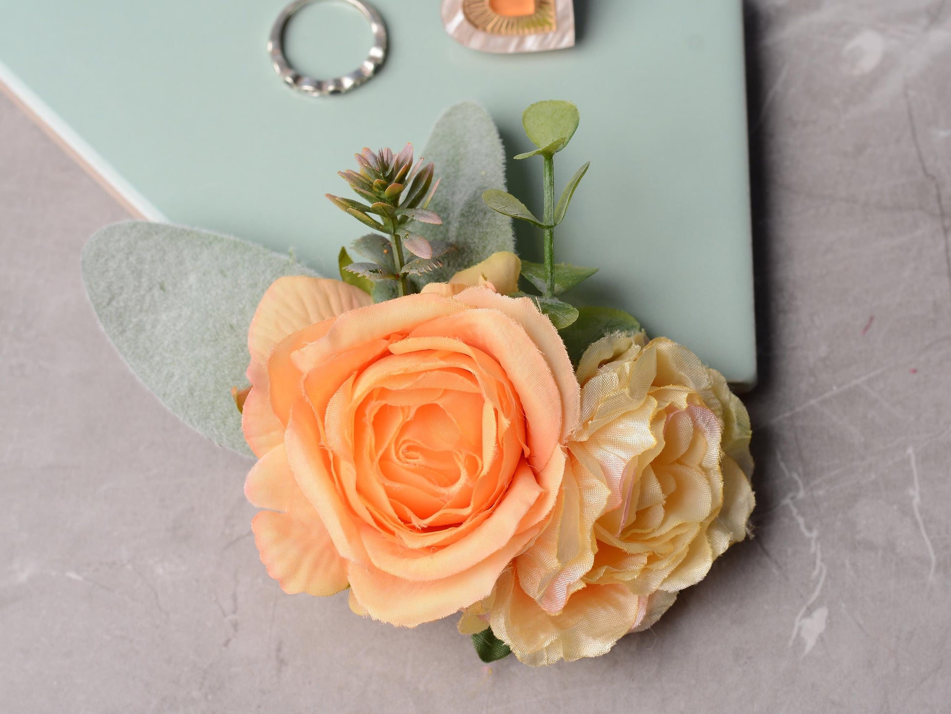 Yellow and Peach Rose and Peony Hair Clip | Yellow Flower Hair Clip | Orange Hair Clip | Bridesmaids Hair Clip | Bridal Hair Clip