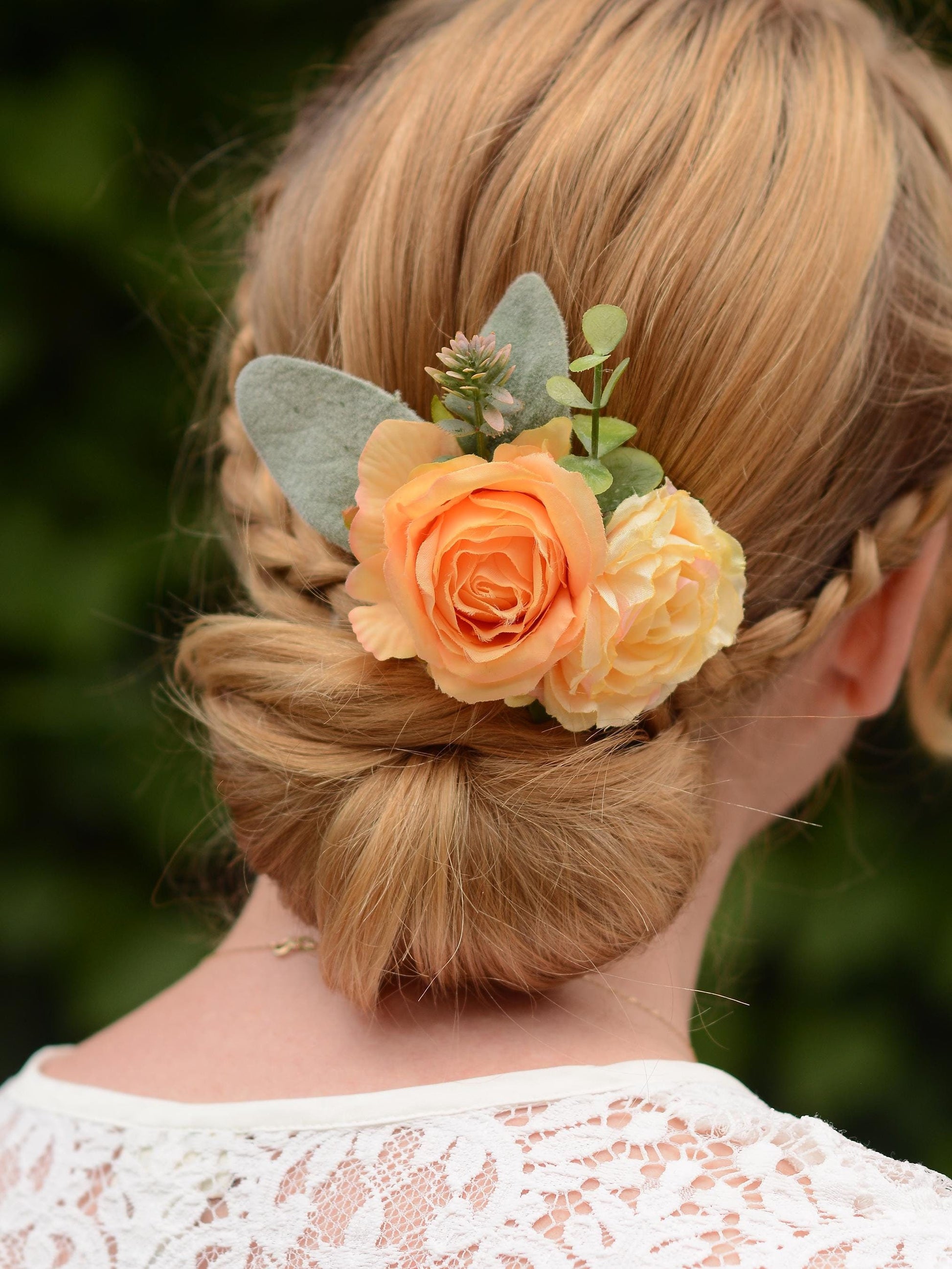 Yellow and Peach Rose and Peony Hair Clip | Yellow Flower Hair Clip | Orange Hair Clip | Bridesmaids Hair Clip | Bridal Hair Clip