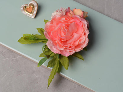 Flower Hair Clip in Coral and Blush Pink | Bridesmaids Hair Clip | Floral Headpiece | Bridal Hair Clip | Flower Bun Clip