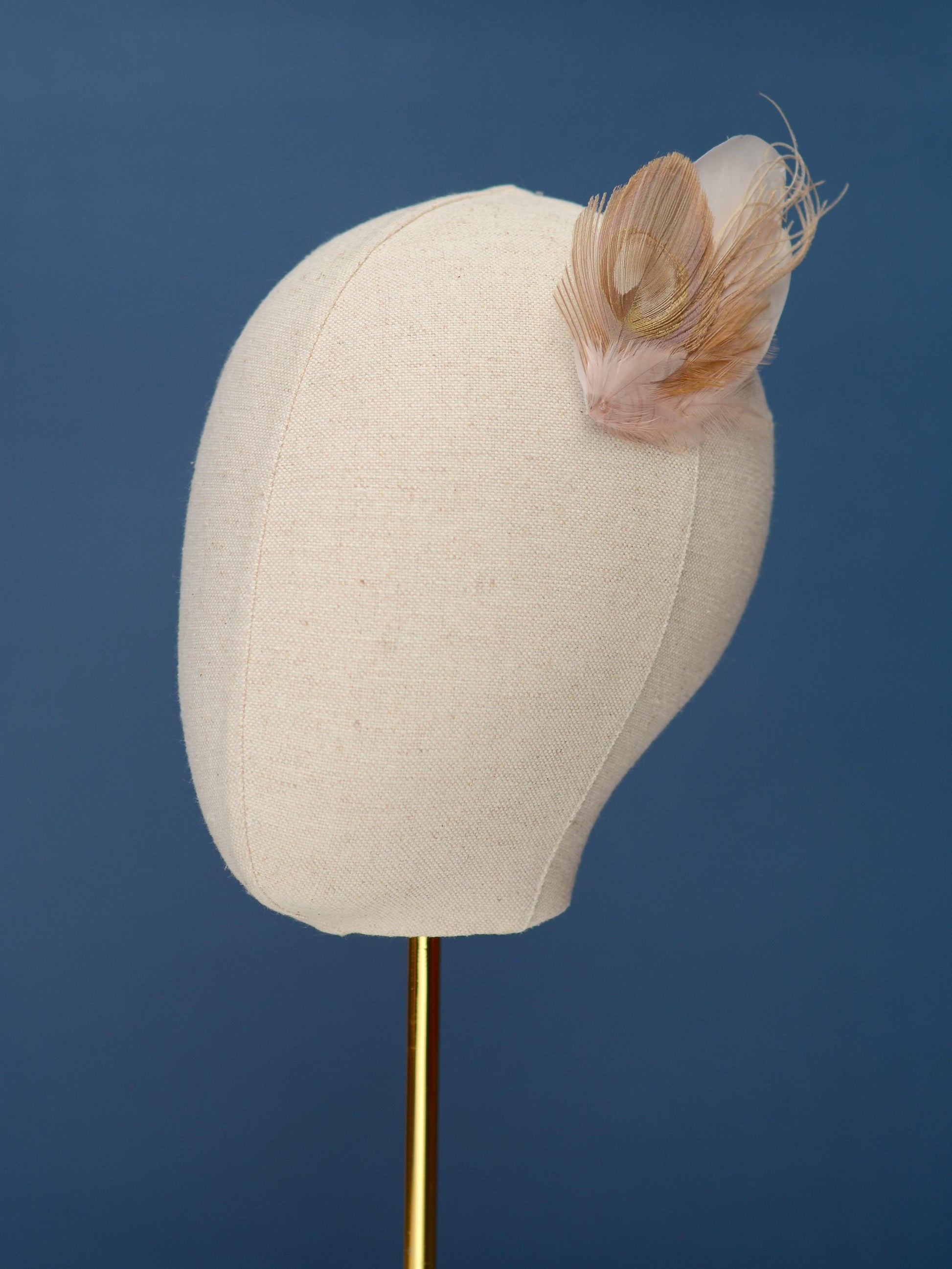 Feather Hair Clip in Golden Blush Pink and Antique Ivory Peacock | Bridal Feather Hair Clip | Blush Feather Fascinator