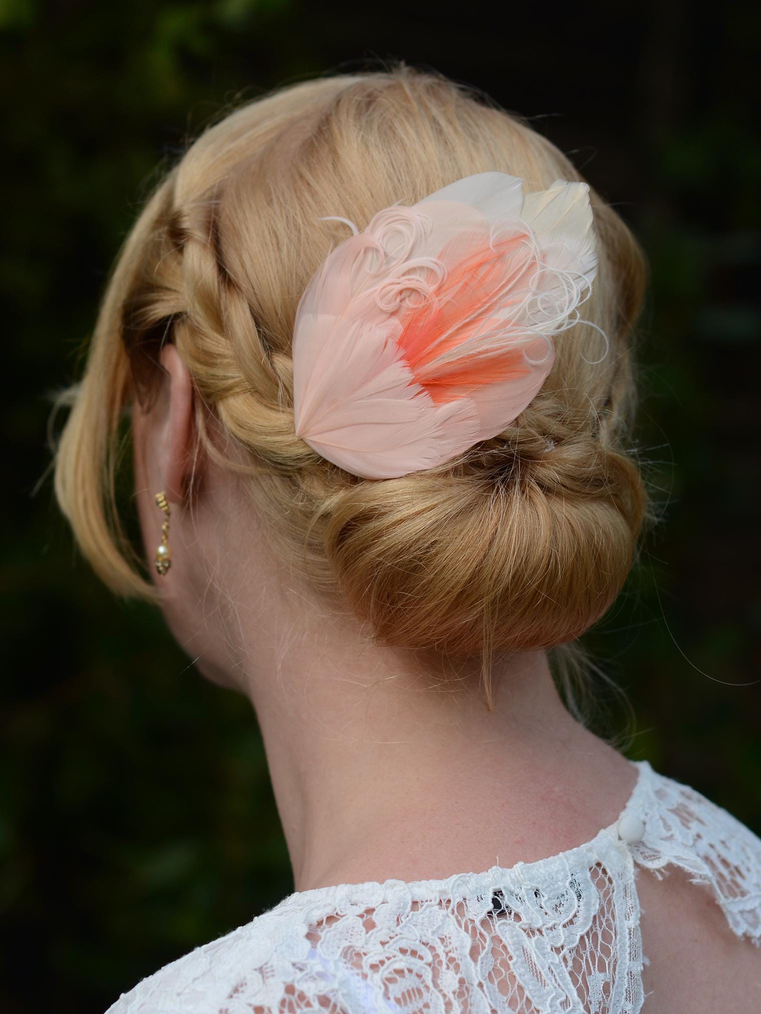 Feather Hair Clip in Ombre Blush Pink and Ivory No.35 | Feather Fascinator | Feather Headpiece | Wedding Fascinator | Bridal Headpiece