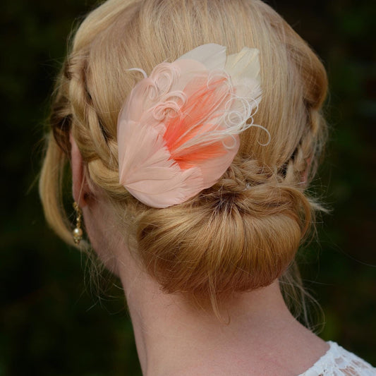 Feather Hair Clip in Ombre Blush Pink and Ivory No.35 | Feather Fascinator | Feather Headpiece | Wedding Fascinator | Bridal Headpiece
