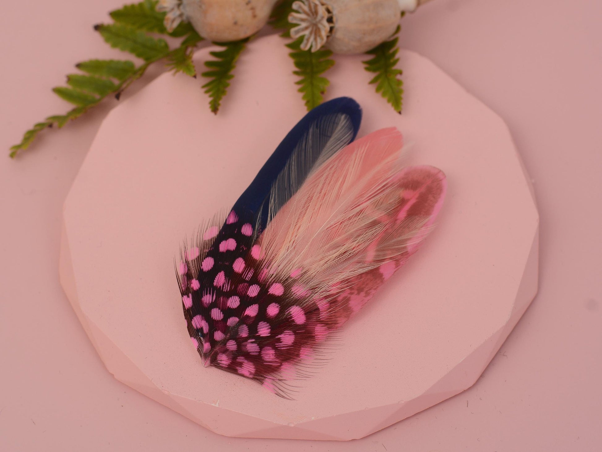 Small Feather Hair Clip in Navy and Pink