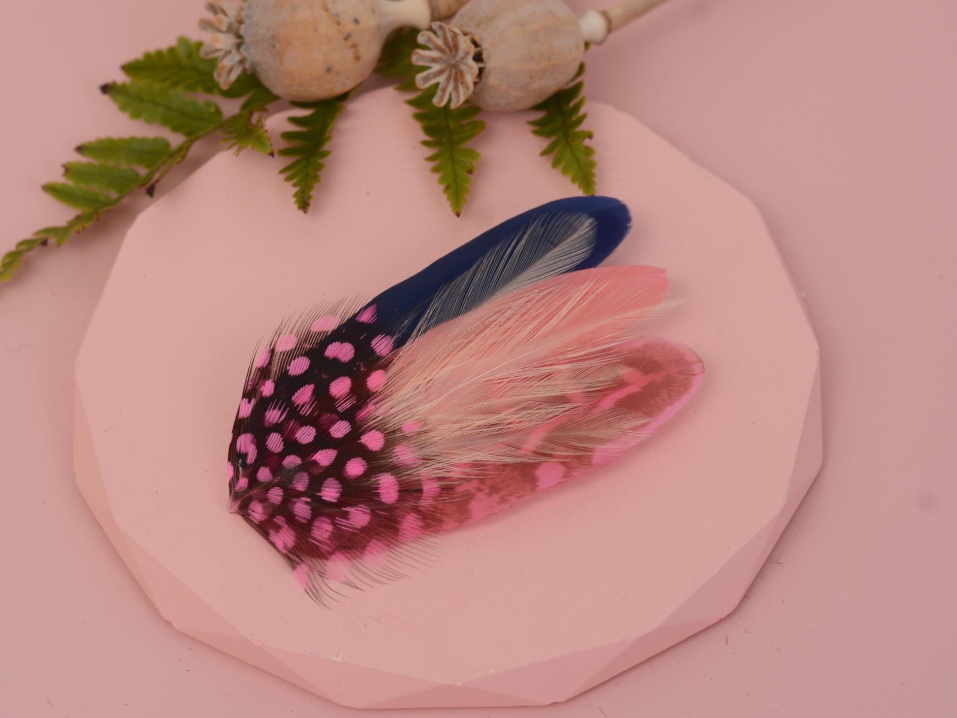 Small Feather Hair Clip in Navy and Pink