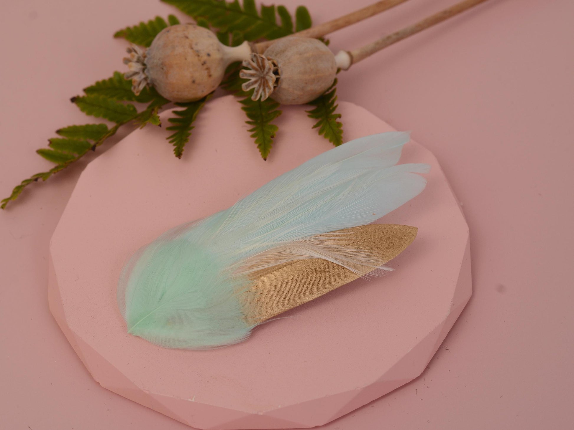 Mint and Gold Feather Fascinator Hair Clip | Blush Feather Hair Clip | Blush Feather Headpiece | Wedding Fascinator | Bridal Headpiece
