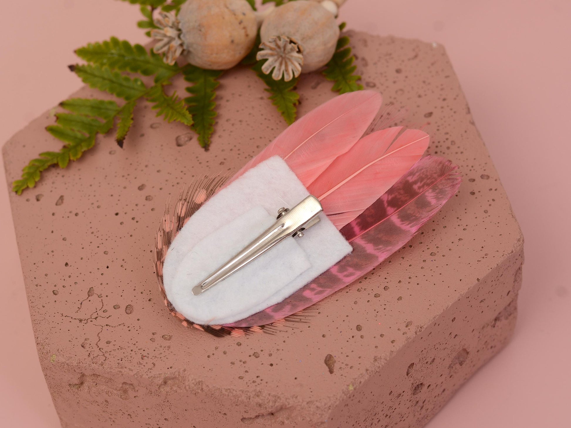 Coral and Blush Pink Feather Hair Clip | Pink Feather Fascinator | Pink Feather Headpiece