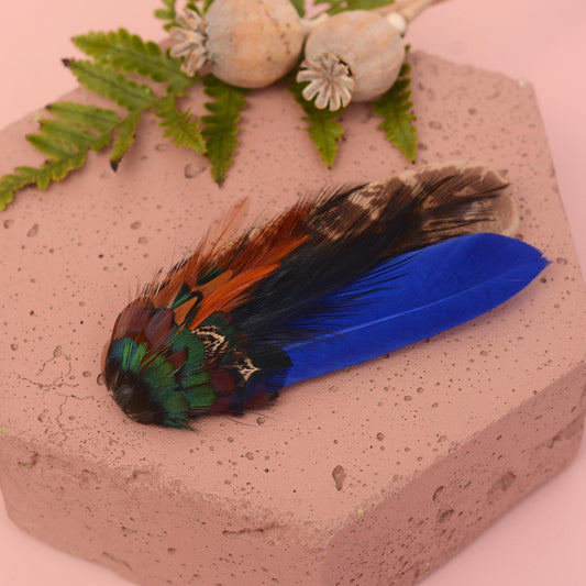 Blue and Copper Pheasant Feather Hair Clip | Feather Fascinator | Bridal | Bridesmaid Hair Clip | Wedding Fascinator