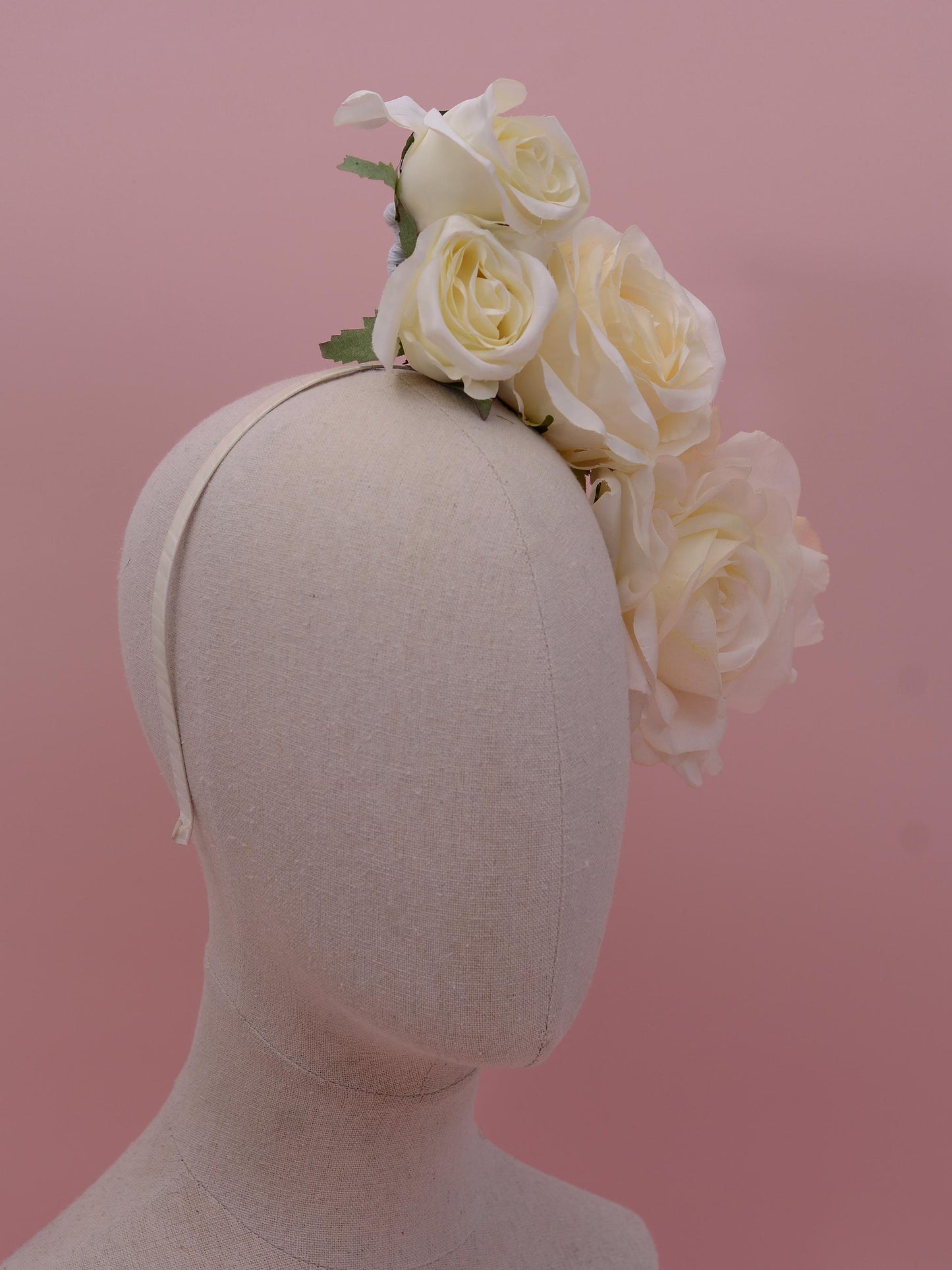 Sculptural Floating Ivory Roses Headpiece | Flower Crown | Flower Headband | Bridal Headpiece | Wedding Headpiece | Races Headpiece