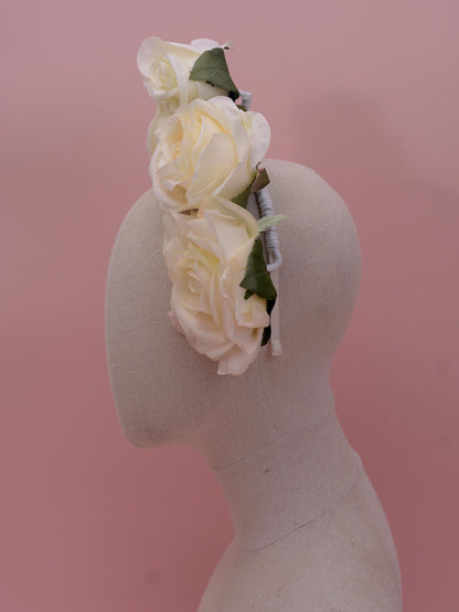 Sculptural Floating Ivory Roses Headpiece | Flower Crown | Flower Headband | Bridal Headpiece | Wedding Headpiece | Races Headpiece