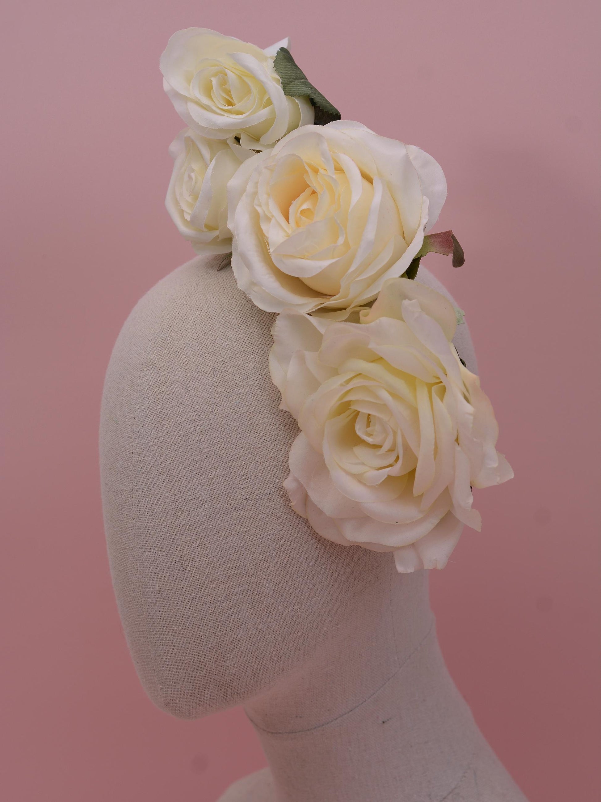 Sculptural Floating Ivory Roses Headpiece | Flower Crown | Flower Headband | Bridal Headpiece | Wedding Headpiece | Races Headpiece