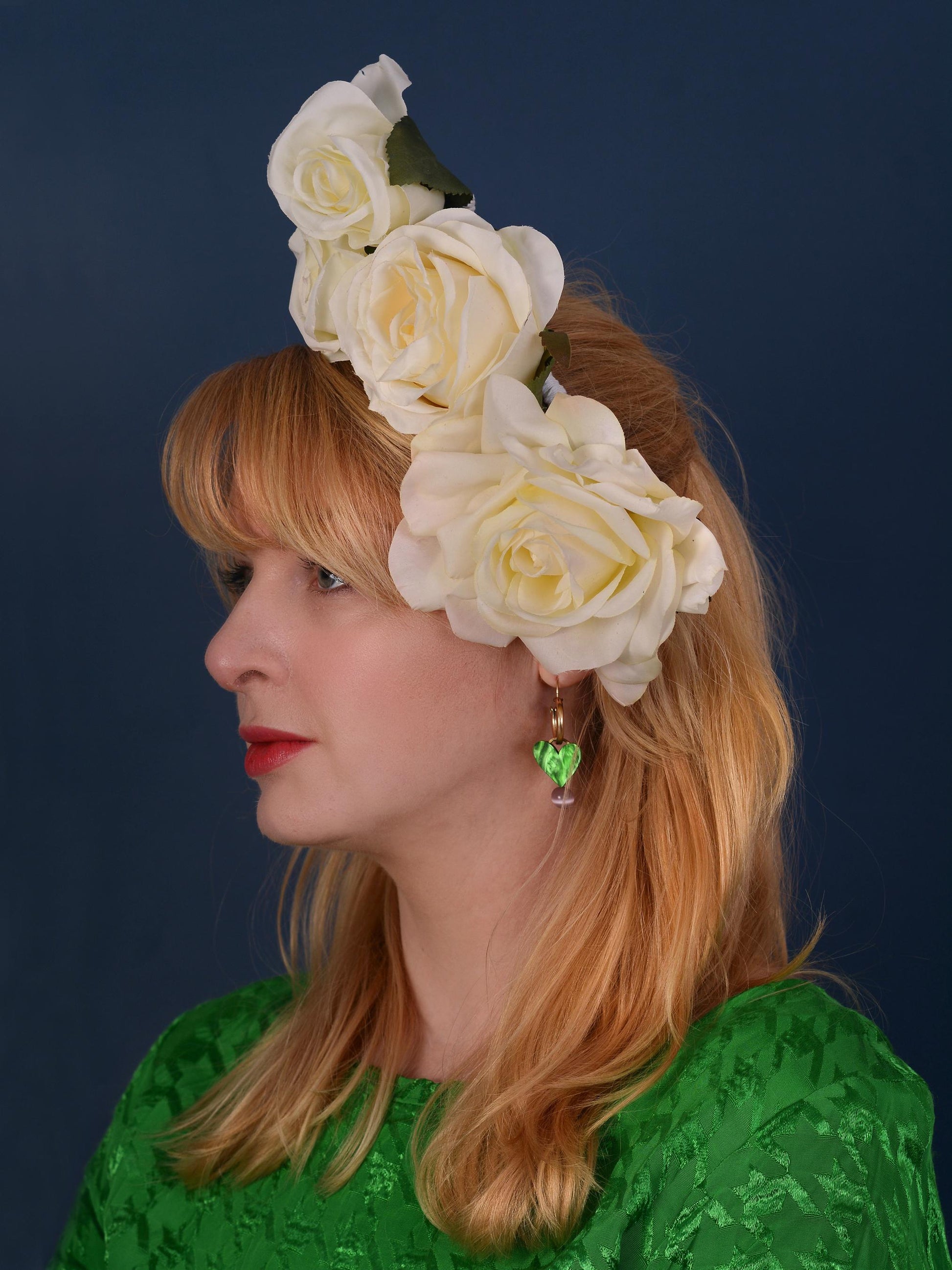 Sculptural Floating Ivory Roses Headpiece | Flower Crown | Flower Headband | Bridal Headpiece | Wedding Headpiece | Races Headpiece