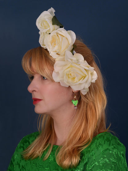 Sculptural Floating Ivory Roses Headpiece | Flower Crown | Flower Headband | Bridal Headpiece | Wedding Headpiece | Races Headpiece