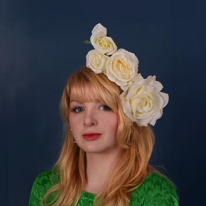 Sculptural Floating Ivory Roses Headpiece | Flower Crown | Flower Headband | Bridal Headpiece | Wedding Headpiece | Races Headpiece